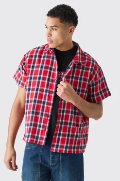 boohooMAN Boxy Short Sleeve Back Vent Check Shirt | UK| Shirts