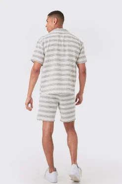boohooMAN Boxy Short Sleeve Open Weave Shirt & Short Set | UK| Sets & Co-Ords