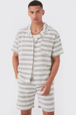 boohooMAN Boxy Short Sleeve Open Weave Shirt & Short Set | UK| Sets & Co-Ords