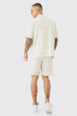 boohooMAN Boxy Short Sleeve Open Weave Shirt & Short Set | UK| Sets & Co-Ords