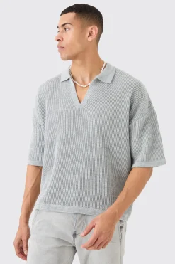 boohooMAN Boxy Short Sleeve Ribbed Knit Polo | UK| Knitwear