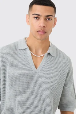 boohooMAN Boxy Short Sleeve Ribbed Knit Polo | UK| Knitwear