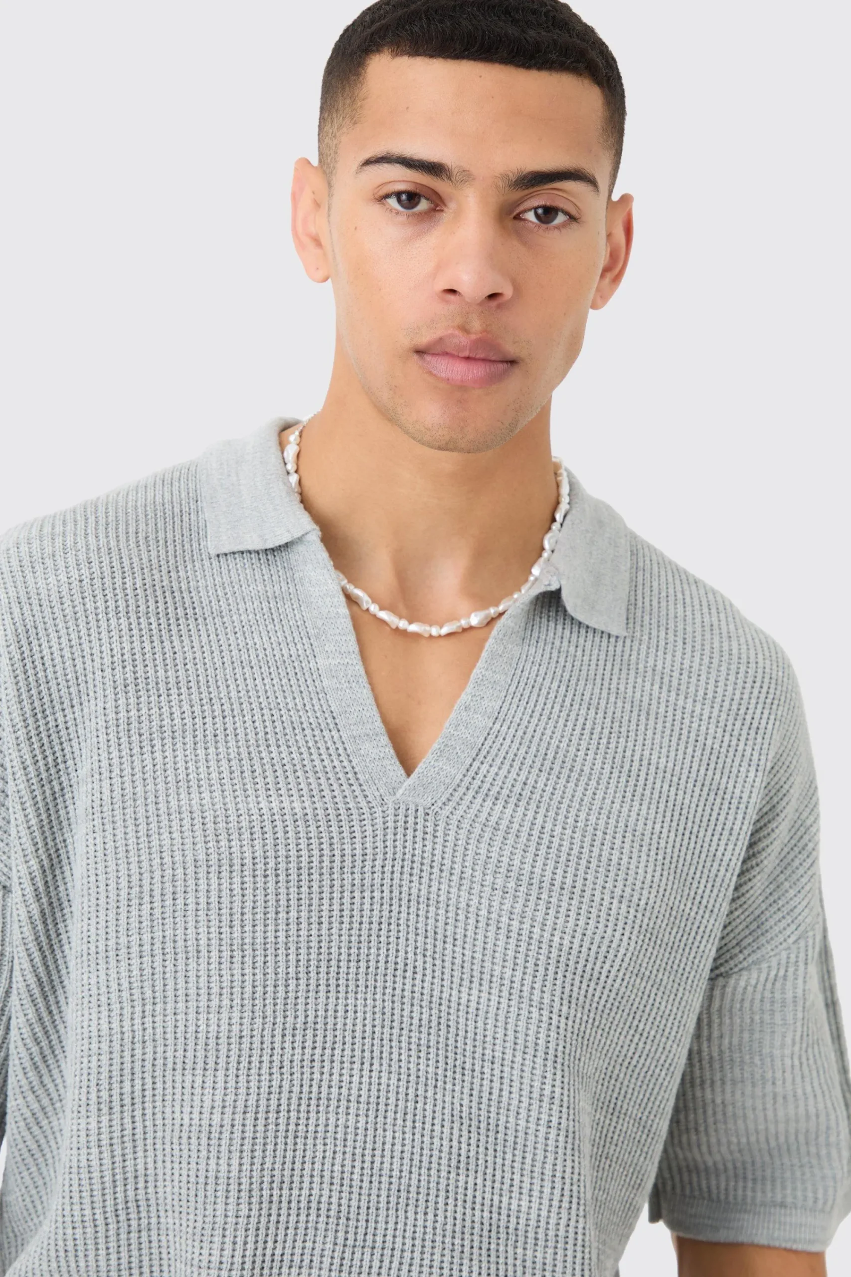 boohooMAN Boxy Short Sleeve Ribbed Knit Polo | UK| Knitwear
