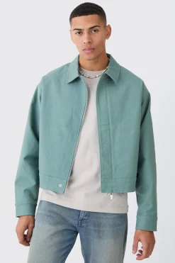 boohooMAN Boxy Smart Ribbed Twill Harrington Jacket | UK| Coats & Jackets