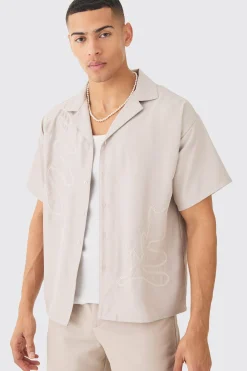 boohooMAN Boxy Soft Twill Cartoon Leaf Embroidered Shirt | UK| Shirts