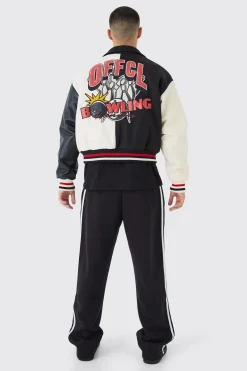 boohooMAN Boxy Spliced Melton & Pu Varsity Jacket | UK| Coats & Jackets