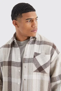 boohooMAN Boxy Split Hem Brushed Check Overshirt | UK| Shirts