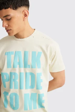 Boxy Talk Pride To Me Distressed T-shirt | UK^boohooMAN New