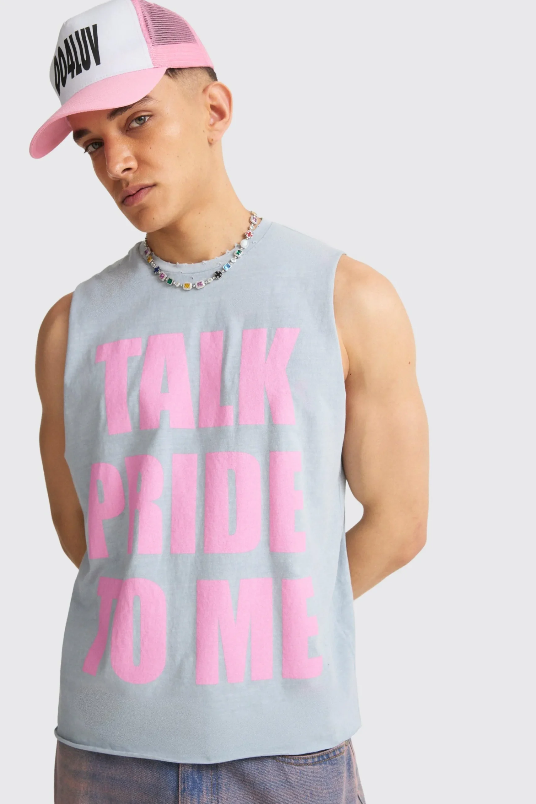 Boxy Talk Pride To Me Distressed Tank | UK^boohooMAN New