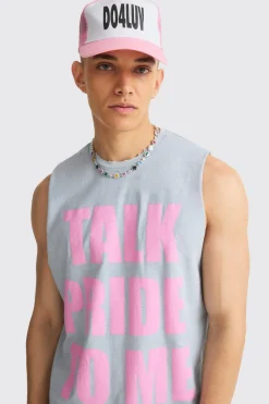 Boxy Talk Pride To Me Distressed Tank | UK^boohooMAN New