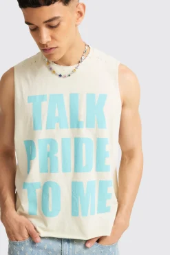 Boxy Talk Pride To Me Distressed Tank | UK^boohooMAN Hot
