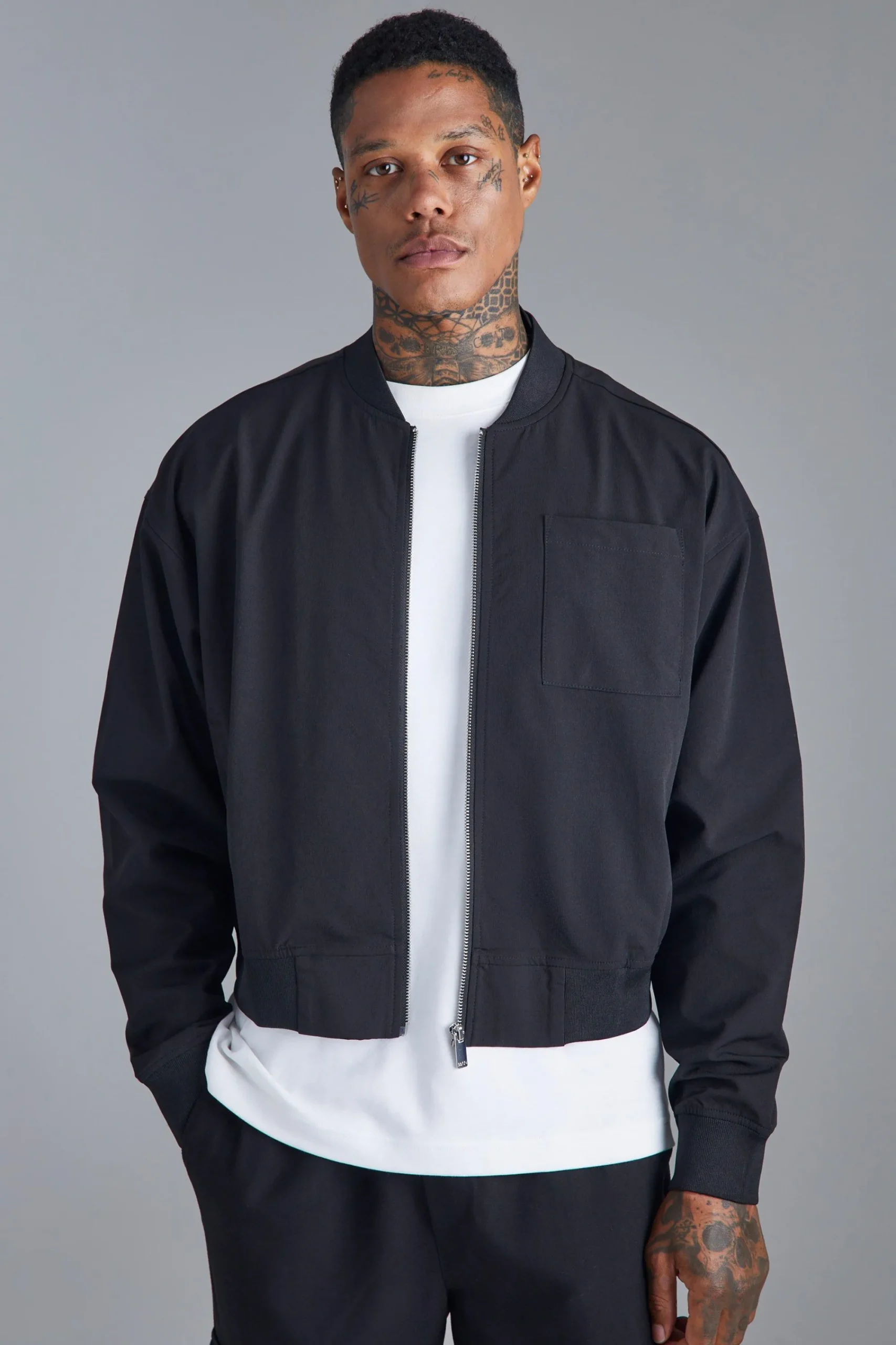 boohooMAN Boxy Technical Stretch Smart Bomber | UK| Coats & Jackets