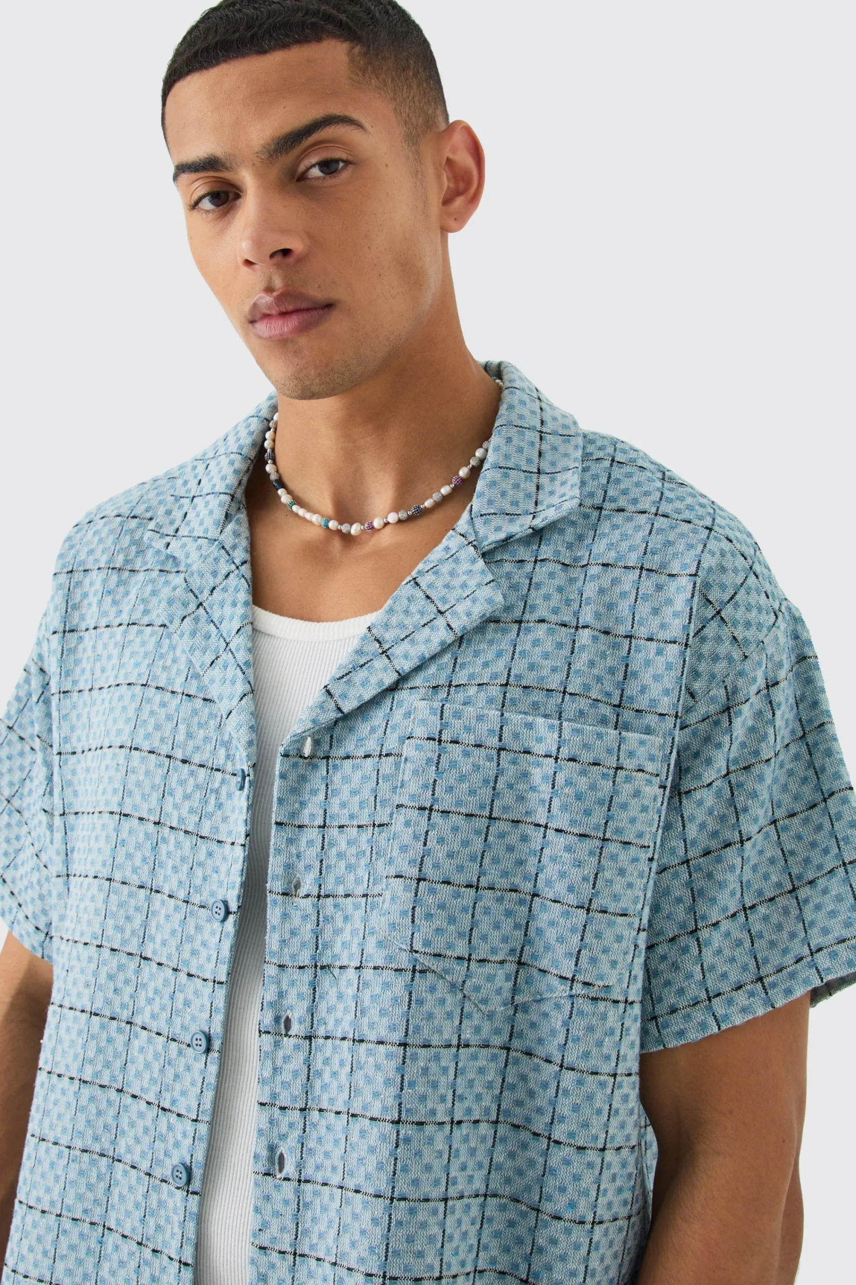 boohooMAN Boxy Textured Grid Check Shirt | UK| Shirts