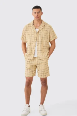 boohooMAN Boxy Textured Grid Check Shirt And Short | UK| Sets & Co-Ords