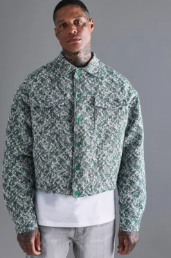 boohooMAN Boxy Textured Jacquard Collared Jacket | UK| Coats & Jackets