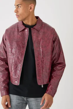 boohooMAN Boxy Textu Pu Harrington Jacket In | UK| Coats & Jackets