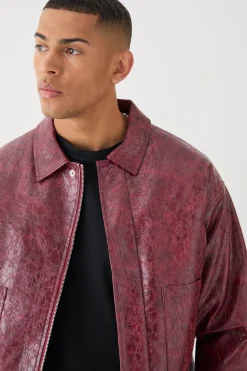 boohooMAN Boxy Textu Pu Harrington Jacket In | UK| Coats & Jackets