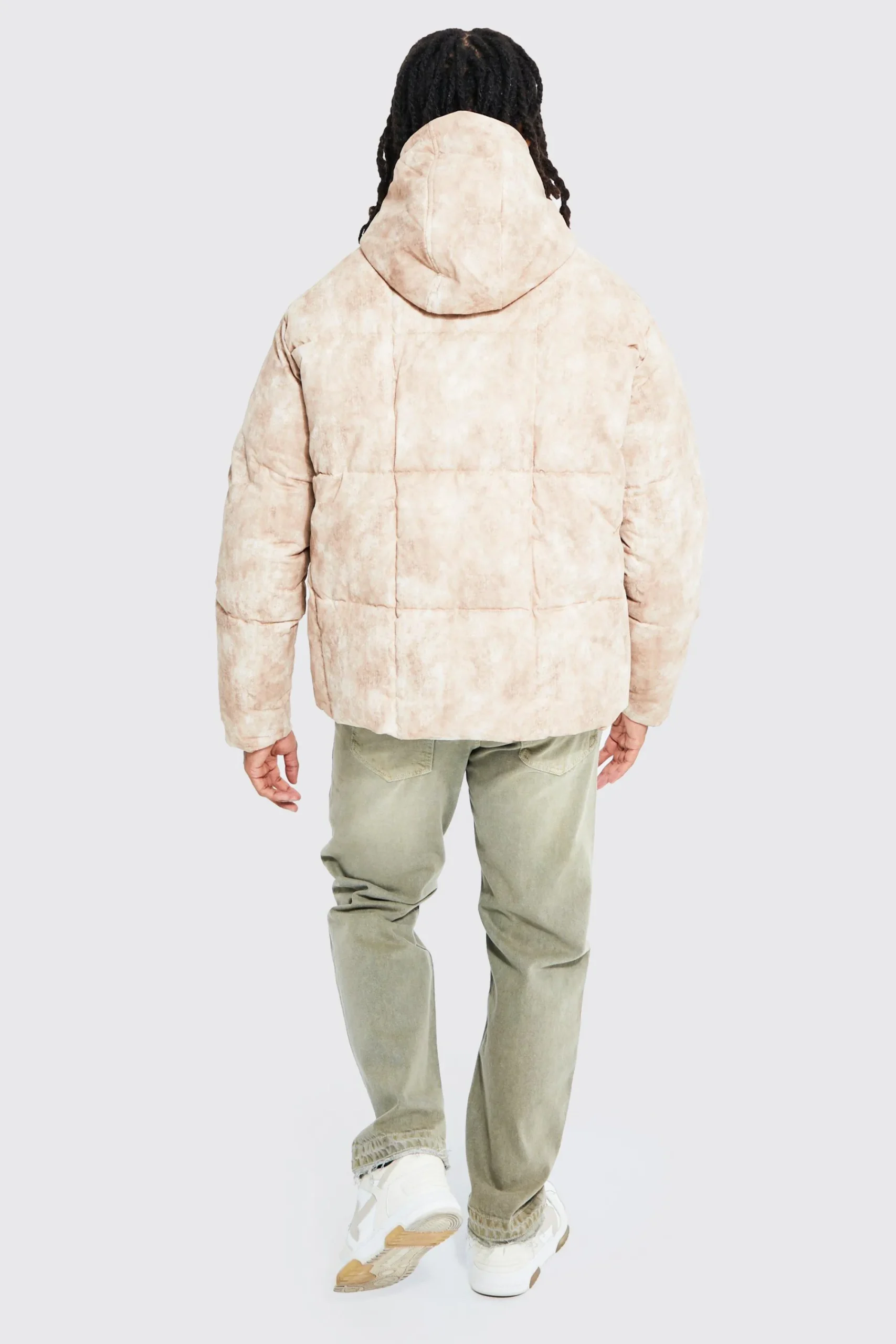 boohooMAN Boxy Tie Dye Square Panel Hooded Puffer | UK| Coats & Jackets