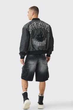 boohooMAN Boxy Tonal Badge Tumbled Pu Varsity Jacket In | UK| Coats & Jackets