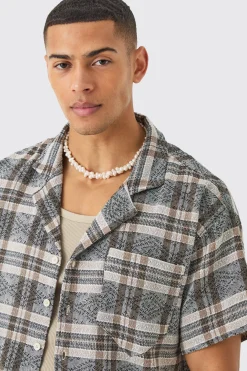 boohooMAN Boxy Tonal Textured Check Shirt | UK| Shirts
