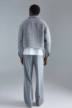 boohooMAN Boxy Tonal Textured Jacquard Harrington | UK| Coats & Jackets