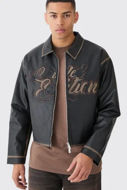 boohooMAN Boxy Tumble Pu Applique Bomber | UK| Coats & Jackets