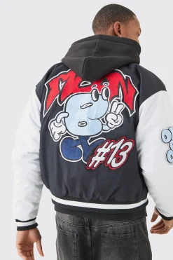 boohooMAN Boxy Twill Embroidered Collared Varsity Jacket In | UK| Coats & Jackets