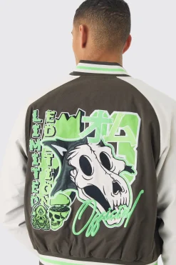 boohooMAN Boxy Twill Limited Badge PU Sleeve Varsity Jacket In | UK| Coats & Jackets