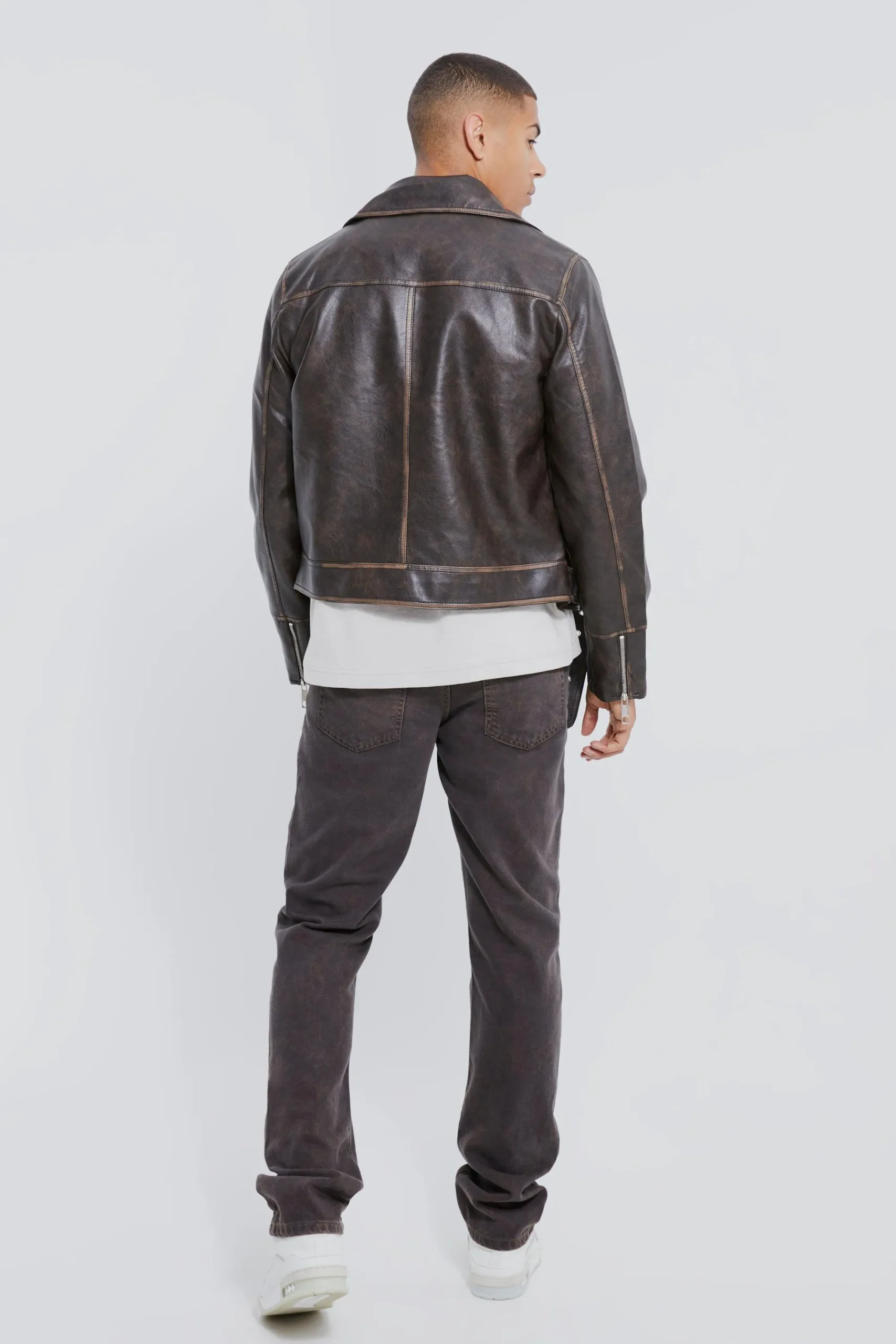 boohooMAN Boxy Vintage Pu Biker Jacket | UK| Coats & Jackets