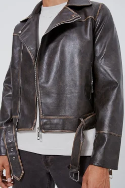boohooMAN Boxy Vintage Pu Biker Jacket | UK| Coats & Jackets
