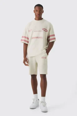 boohooMAN Boxy Waffle Worldwide T-shirt & Short Set | UK| Sets & Co-Ords|Tracksuits