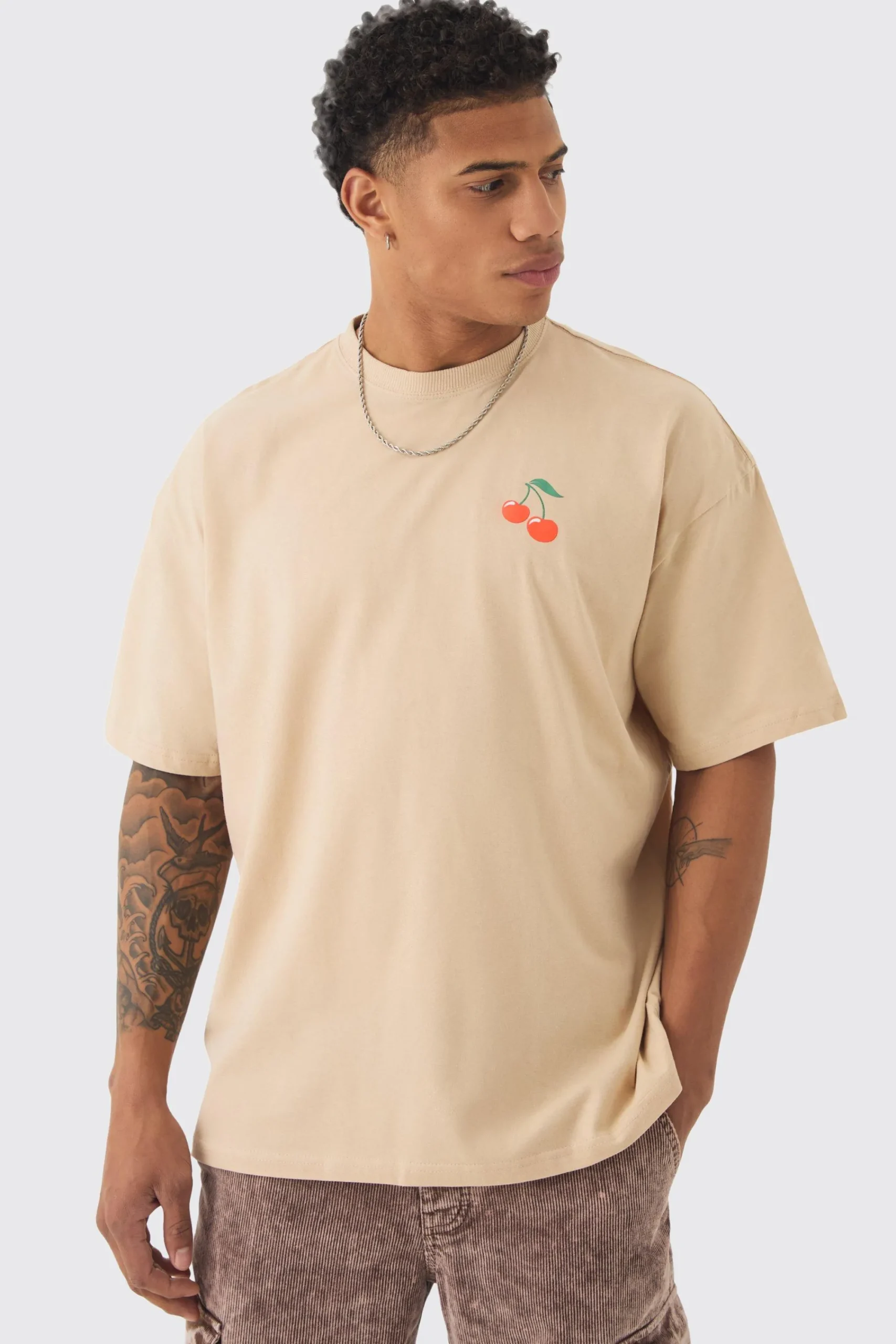 Boxy Washed Cherry Print T-shirt | UK^boohooMAN Hot