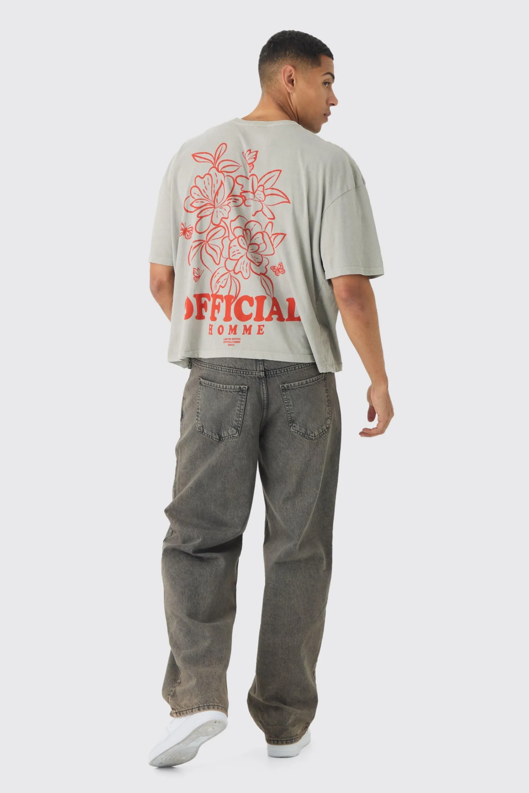 Boxy Washed Floral Back Print T-Shirt | UK^boohooMAN Best