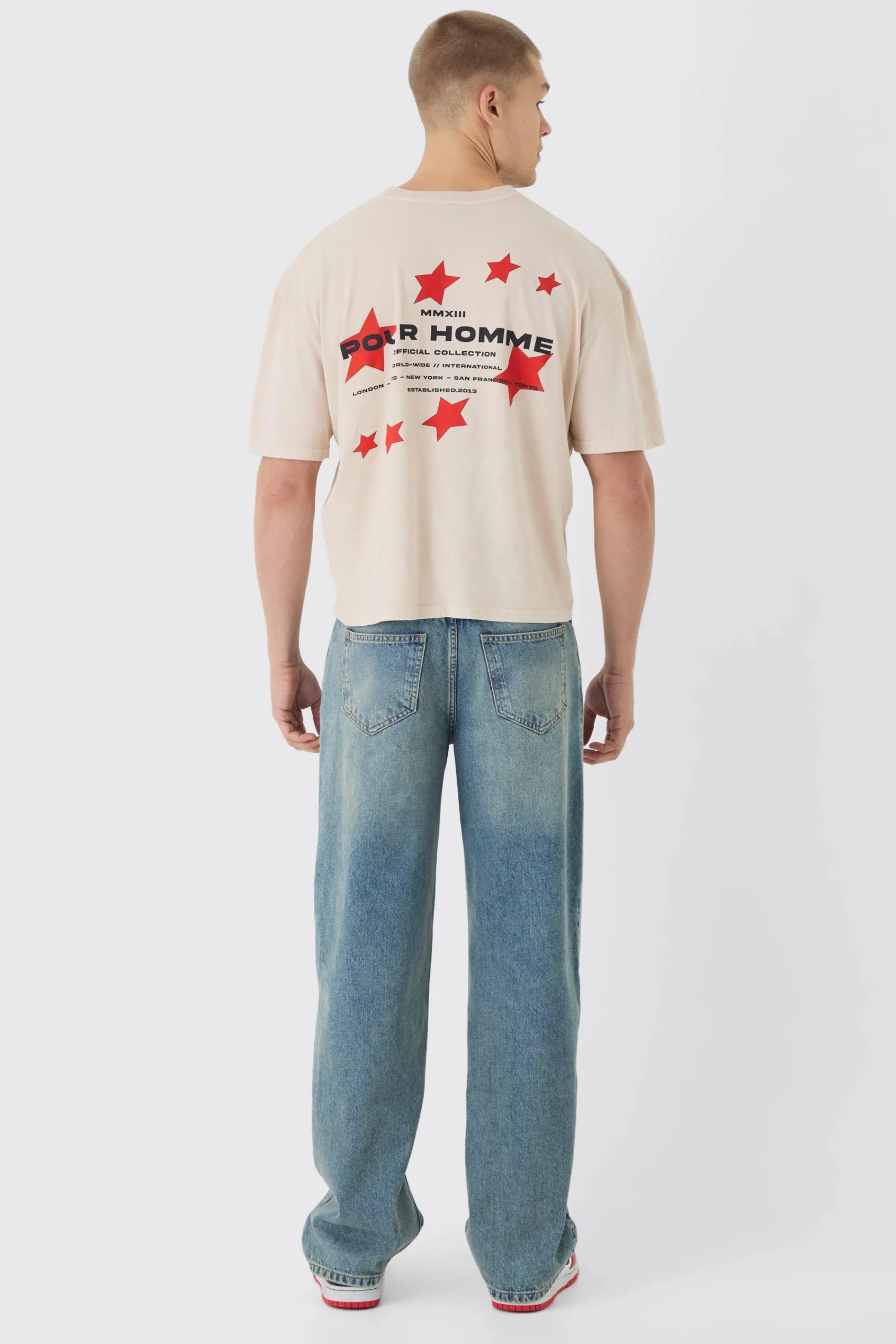 Boxy Washed Pour Homme Star Print T-Shirt | UK^boohooMAN Discount