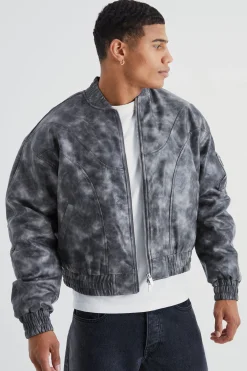 boohooMAN Boxy Washed Pu Seam Detail Padded Bomber | UK| Coats & Jackets
