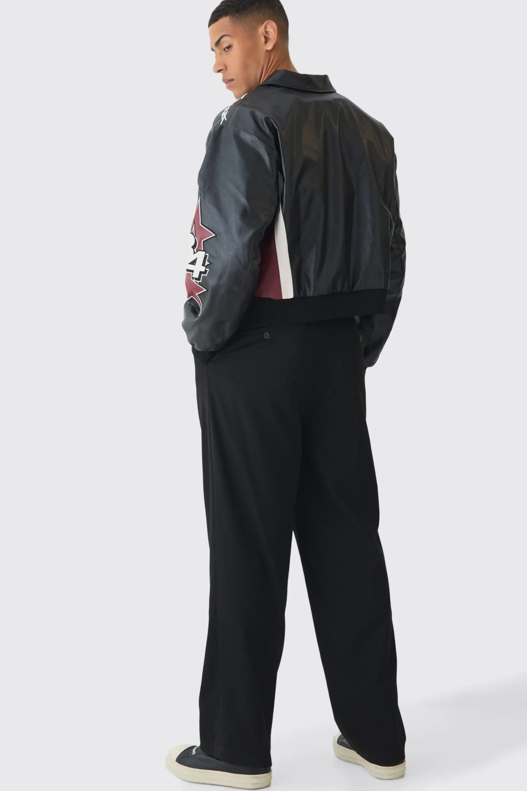 boohooMAN Boxy Worldwide Collared PU Bomber Jacket In | UK| Coats & Jackets