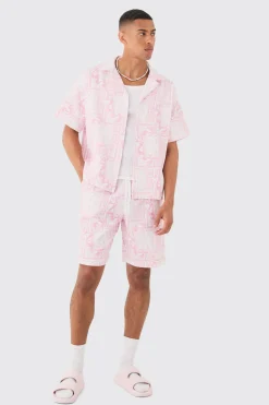 boohooMAN Boxy Worldwide Printed Pleated Shirt & Short | UK| Sets & Co-Ords