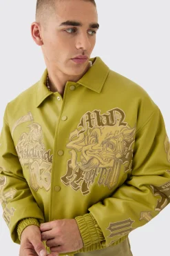 boohooMAN Boxy Worldwide Tonal Collared Bomber In | UK| Coats & Jackets