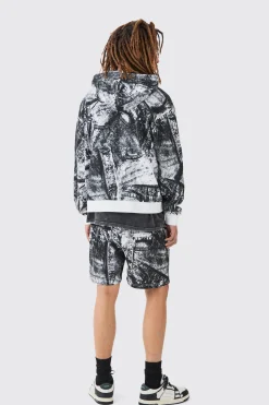 boohooMAN Boxy Zip Through Printed Heavyweight Waffle Hoodie | UK| Hoodies & Sweatshirts