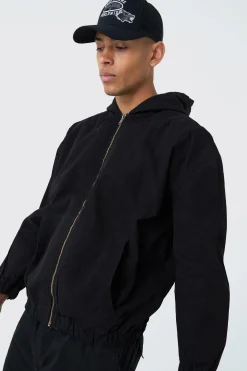 boohooMAN Branded Plaque Detail Twill Hooded Overshirt | UK| Shirts