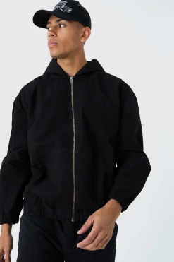 boohooMAN Branded Plaque Detail Twill Hooded Overshirt | UK| Shirts