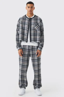 boohooMAN Brushed Check Boxy Bomber Jacket & Straight Leg Trouser | UK| Trousers