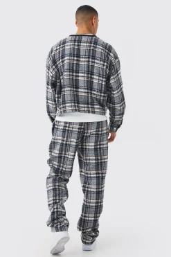 boohooMAN Brushed Check Boxy Bomber Jacket & Straight Leg Trouser | UK| Trousers