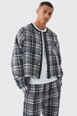 boohooMAN Brushed Check Boxy Bomber Jacket & Straight Leg Trouser | UK| Trousers