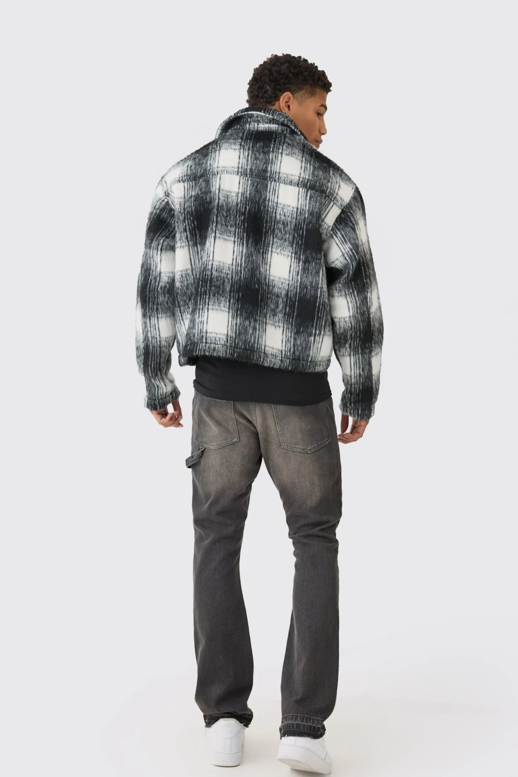 boohooMAN Brushed Check Collared Harrington Jacket In | UK| Coats & Jackets