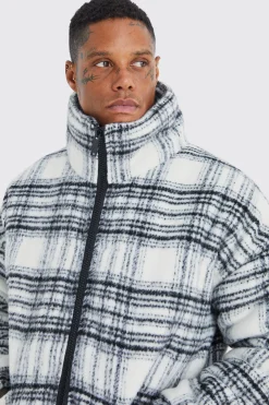 boohooMAN Brushed Check Funnel Neck Puffer | UK| Coats & Jackets