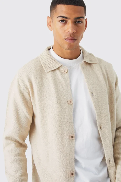 boohooMAN Brushed Knitted Collared Cardigan | UK| Knitwear