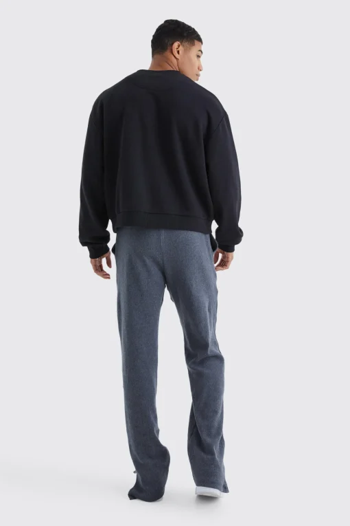 boohooMAN Brushed Rib Ottoman Relaxed Split Hem Jogger | UK| Trousers|Joggers