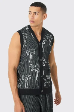 boohooMAN Button Through Palm Ribbed Knit Vest | UK| Knitwear