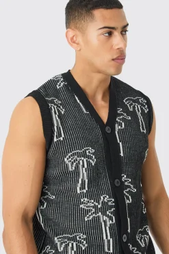 boohooMAN Button Through Palm Ribbed Knit Vest | UK| Knitwear
